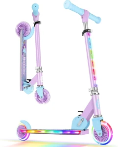 V2 Scooters for Kids with Light-Up Wheels & Adjustable Height, Foldable Kick Scooter for Children Ages 3-12, BELEEV
