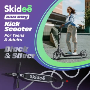 Adjustable Height Folding Scooter with Large Wheels, SKIDEE