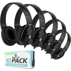 Classroom Headphones With Microphone Bulk 10-Pack, Sonitum
