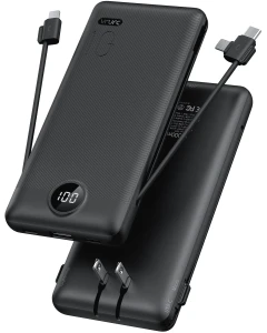 Portable Charger with Built-in Cables and AC Wall Plug — Power Bank, VRURC