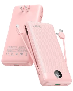 Portable Charger with Built-in Wall Plug and Cables — Power Bank, VRURC
