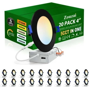 20 Pack 4 Inch Ultra-Thin LED Recessed Ceiling Light with Junction Box, zouzai