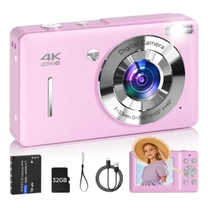 Digital Camera for Teens, FHD 4K 44MP with 64GB SD Card and 16X Digital Zoom, Compact Point and Shoot Camera in Purple, SMARTKLIK
