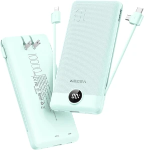Portable Charger with Built in Cables and Wall Plug — Power Bank, VEGER