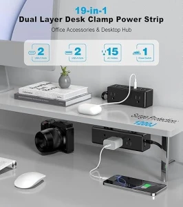 Dual Layer Desk Clamp Power Strip, VILONG