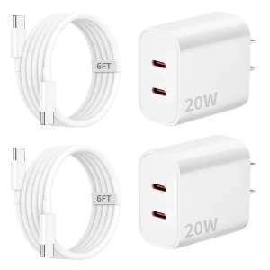 Dual Port Fast Wall Charger with USB C Cable