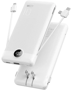 Portable Charger with Built-in Cables and AC Wall Plug — Power Bank, VRURC