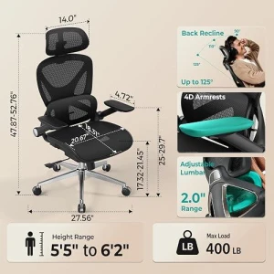 Ergonomic Mesh Office Chair with Adjustable Lumbar Support and Flip-up Arms — Smart Chairs, CAPOT