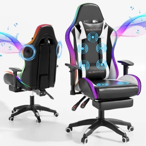 Gaming Chair with Bluetooth Speakers, LED Lights, Massage, and Adjustable Armrests — Smart Chairs, Mr IRONSTONE