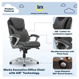 Executive Office Chair with Ergonomic Support and Adjustable Features — Smart Chairs, Serta