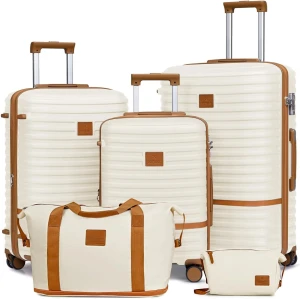 5 Piece Luggage Set with Cup Holder, Expandable Capacity, Includes Handbag, Anti Slip Wheels, Hook, Smart Carry On... — Smart Luggage, Joyway