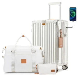 Carry On Luggage with Cup Holder and USB Port, Expandable Capacity, Smart Suitcase with Anti Slip Wheels and Handbag, 3... — Smart Luggage, Joyway