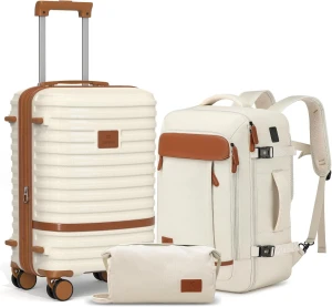 Carry On Luggage with Cup Holder and USB Port, Expandable Capacity, Smart Suitcase with Anti Slip Wheels and Backpack, 3... — Smart Luggage, Joyway