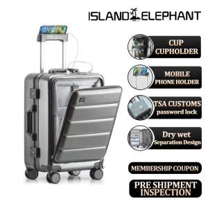 Carry On Luggage with Cup Holder, USB Charge, and Spinner Wheels — Smart Luggage, ISLAND ELEPHANT