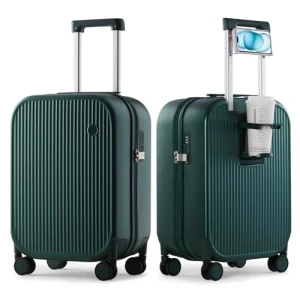 Carry On Luggage with Cup Phone Holder and Charger Hard Shell Suitcases with Spinner Wheels — Smart Luggage, mixi