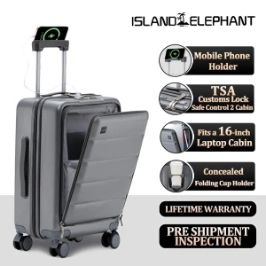Expandable Carry On Luggage with Cup Holder, USB Charge, and TSA Lock — Smart Luggage, ISLAND ELEPHANT