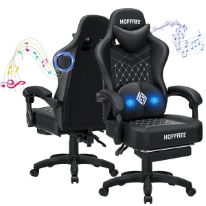 Gaming Chair with Massage, Bluetooth Speakers, and LED Lights — Smart Chairs, HOFFREE