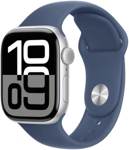 GPS, 42mm Silver Aluminum Case with Denim Sport Band, M/L (Renewed) — Smart Watch, Apple