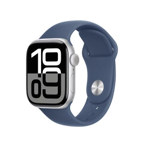 Watch Series 10 [GPS, 42mm] - Silver Aluminum Case with Denim Sport Band, S/M (Renewed), Apple