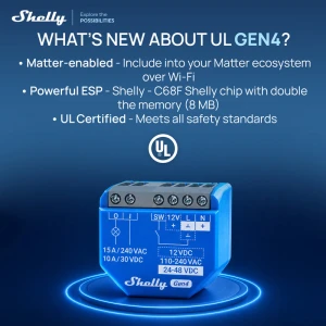 1 Gen4 Wi-Fi, Zigbee & Matter Smart Relay Switch with Dry Contacts, 1-Channel 16A — Smart Switch, Shelly