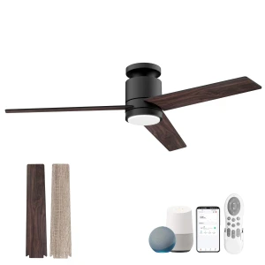 52 Inch Ceiling Fans with Lights, Smart Low Profile Ceiling Fan with Light and Remote Control — Smart Fan, Hoenofly