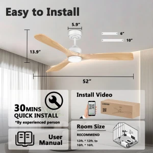 52” Smart Flush Mount Ceiling Fan with Lights and Remote — Smart Fan, Lorpies