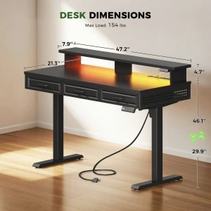 Electric Standing Desk with 3 Wooden Drawers — Standing Desk, OffiGo