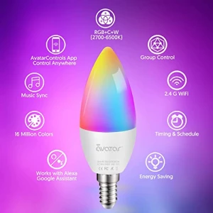 Smart LED Light Bulb, 5W E12 Candelabra Base — Smart Light Bulb, Avatar Controls