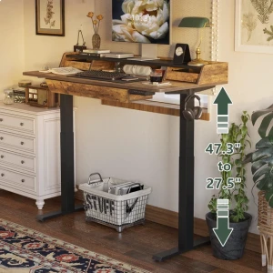 66 Inch L Shaped Standing Desk with Drawers & Shelves — Standing Desk, FEZIBO