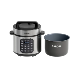 Electric Pressure Cooker 6 Quart Silver, Non-stick Pot, 9-in-1 Instant Pot, 12 Preset Functions with Touchscreen — Multicooker, Carori