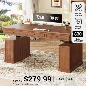 Farmhouse Electric Standing Desk with 3 Drawers — Standing Desk, SEDETA