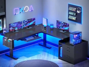 L Shaped Electric Standing Desk with File Cabinet — Standing Desk, SEDETA