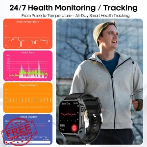 Smart Watch with Bluetooth Calls, Health Monitor & 150+ Sports Modes — Fitness Tracker, VOKOWOBO