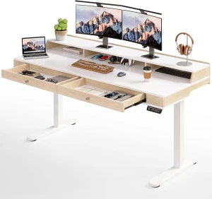 Standing Desk with Drawers, 63x23.6 Inch Electric Stand Up Desk with Storage Shelf and Memory Controller — Standing Desk, ONBRILL