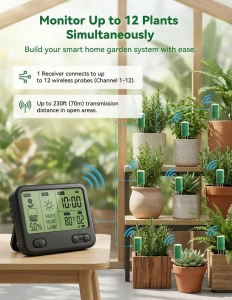 Wireless Soil Moisture Meter with LCD Receiver – 3‑Probe 3‑in‑1 Sensor (Moisture, Temperature, Light), 230 ft RF Range,... — Soil Moisture Sensor, NexusLab