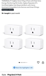 ZigBee Smart Plug 4 Pack with Real-time Energy Monitoring — Smart Plug, THIRDREALITY