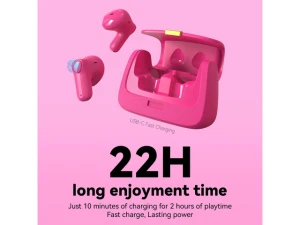 Wireless earbuds, Hot Pink, with mini handbag case and DIY stickers — Wireless Earbuds, Generic Logic, Inc.