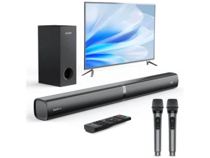 Soundbar Speaker System with Subwoofer and 2 Wireless Karaoke Microphones — Sound Bar, Generic Logic, Inc.