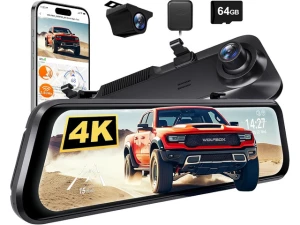 4K Mirror Dash Cam, 12-Inch Camera, Includes 64GB Card — Dash Cam, WOLFBOX