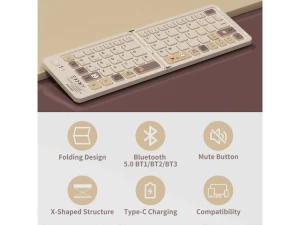 Foldable Bluetooth Keyboard, Z1 Milk Tea Colorful — Bluetooth Keyboard, Ubxxziy