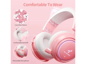 Pink Wireless Cat-Ear Gaming Headphones — Wireless Earbuds, EASARS