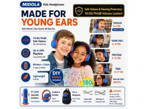 Kids Bluetooth Headphones — Wireless Earbuds, WOOJONG