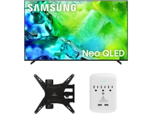 65-inch Neo QLED TV bundle with full-motion mount and surge protector — Smart TV, Samsung