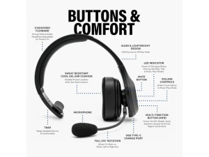 Wireless Trucker Bluetooth Headset with Microphone — Wireless Earbuds, Blue Tiger