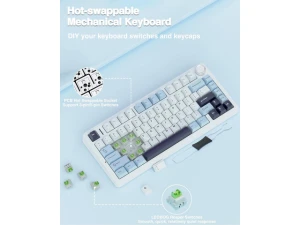 White & Blue Wireless Mechanical Keyboard — Bluetooth Keyboard, AULA