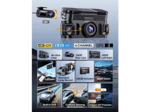 4-Channel 4K Car Dash Camera with 360° View and 128GB Card — Dash Cam, TUKO