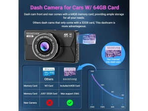 4K Front and Rear Dash Camera with 64GB Card — Dash Cam, TUKO