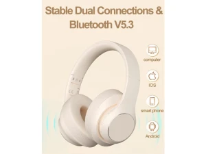 Beige Bluetooth Over-Ear Headphones — Wireless Earbuds, TUKO
