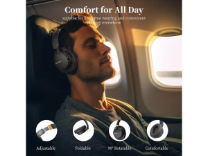 Over-Ear Bluetooth Noise-Cancelling Headphones with Microphone, 80H Playtime — Wireless Earbuds, TUKO