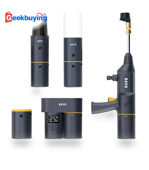 Auto & Outdoor Smart Kit with Power Bank, Tire Inflator, Vacuum Cleaner, Car Washer, Flashlight, Phone Holder — Car Essentials, BAYU